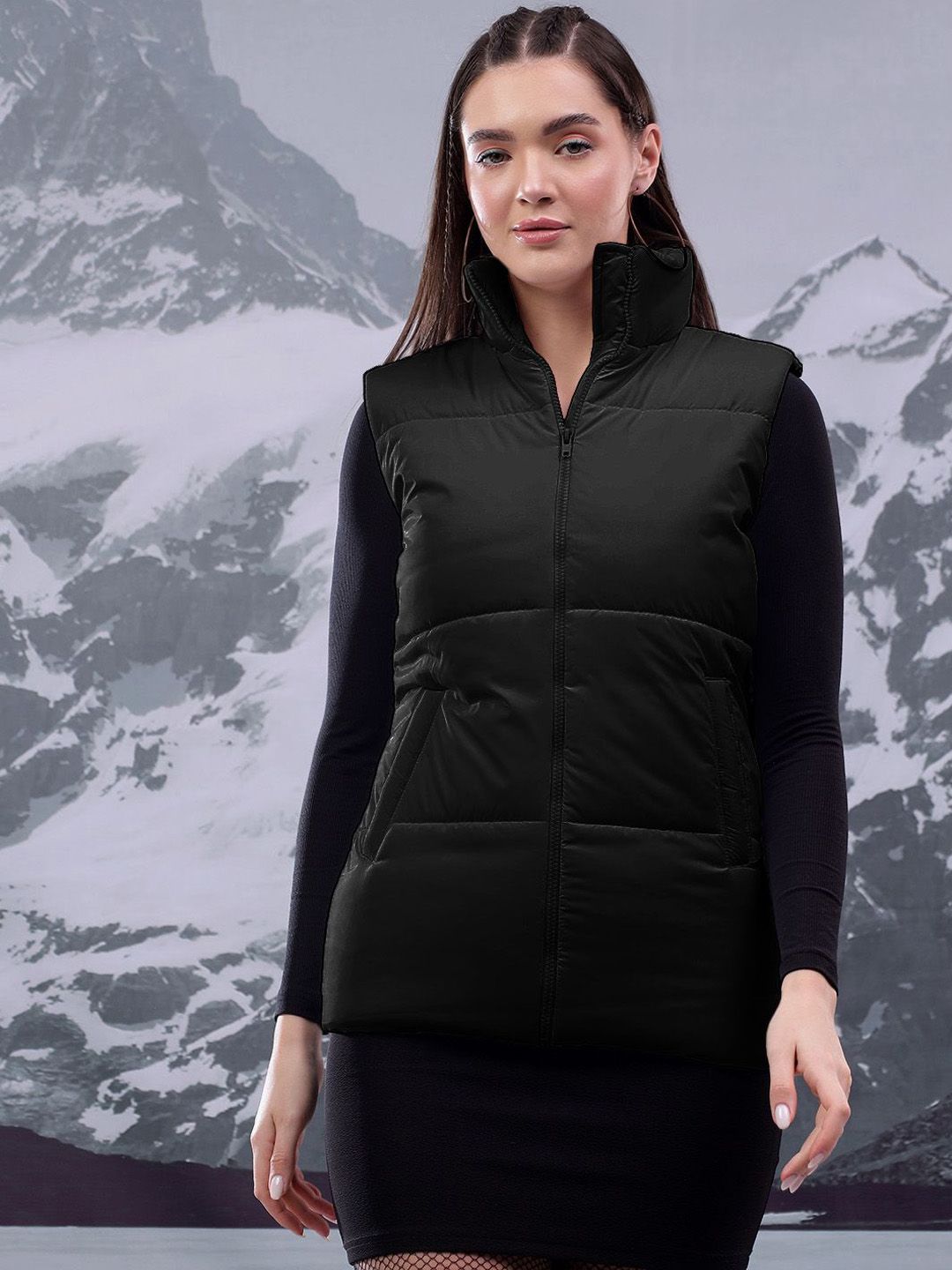 Kotty Women Mock Collar Solid Casual Padded Insulator Jacket