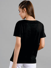 Kotty Women Black Printed Round Neck T-shirt