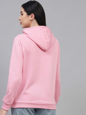Kotty Women Pink Graphic Printed Pure Fleece Hooded Sweatshirt