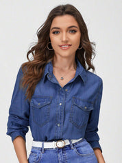 Kotty Blue Spread Collar Casual Shirt