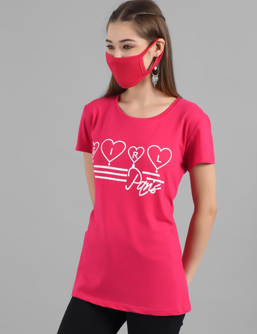 Kotty Women Pink Printed Round neck Neck T-shirt