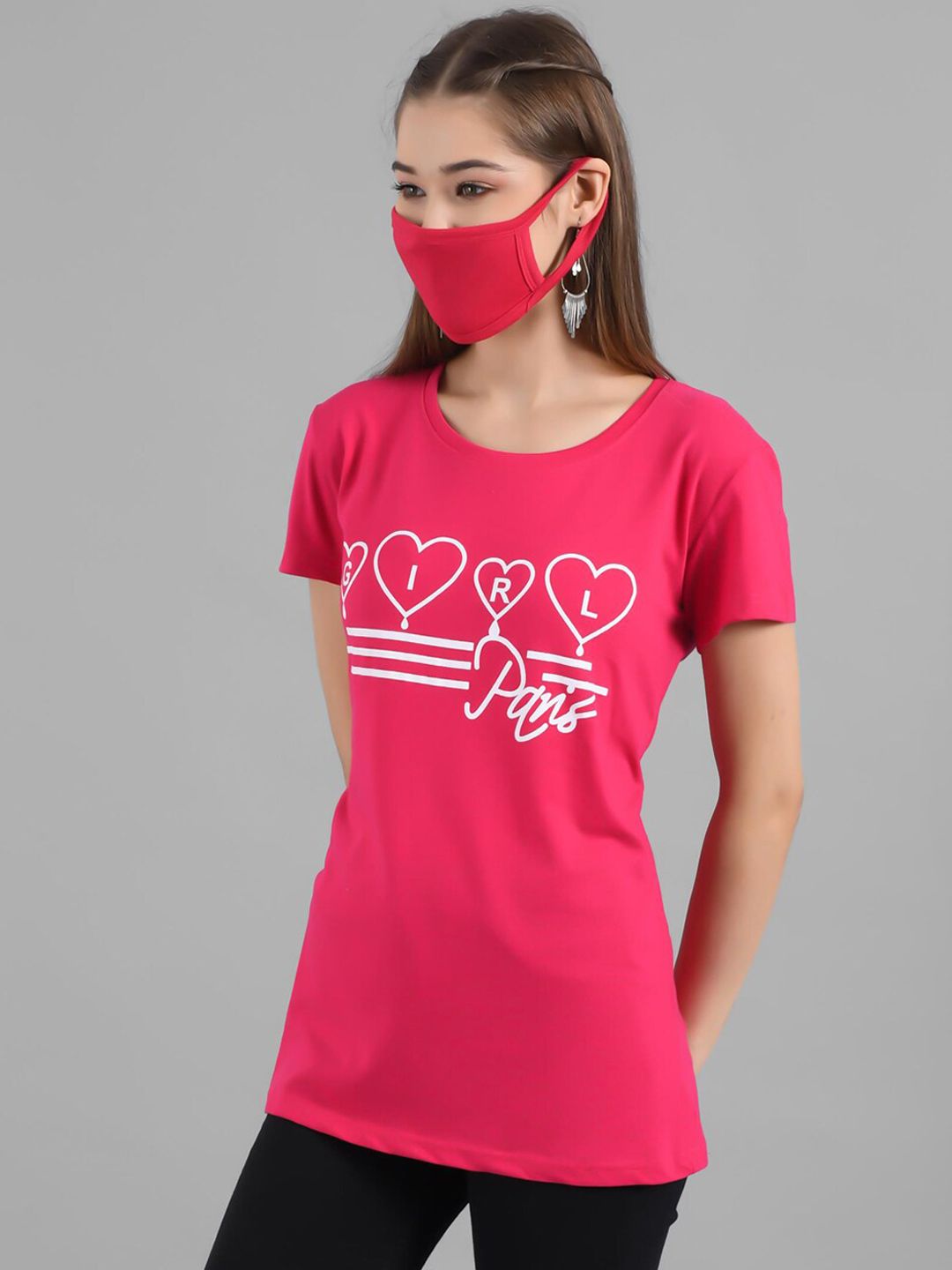 Kotty Women Pink Printed Round neck Neck T-shirt