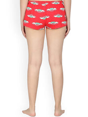 Kotty Women Red & Off-White Printed Lounge Shorts