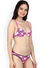Kotty Women Pink & Black Printed Lingerie Set