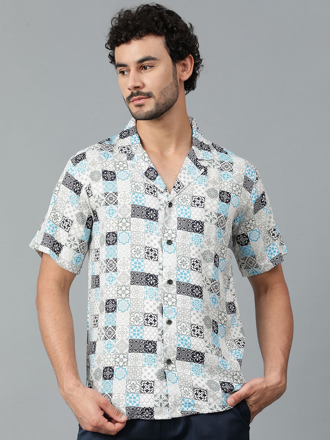 Kotty Men Cuban Collar Ethnic Motifs Printed Casual Shirt