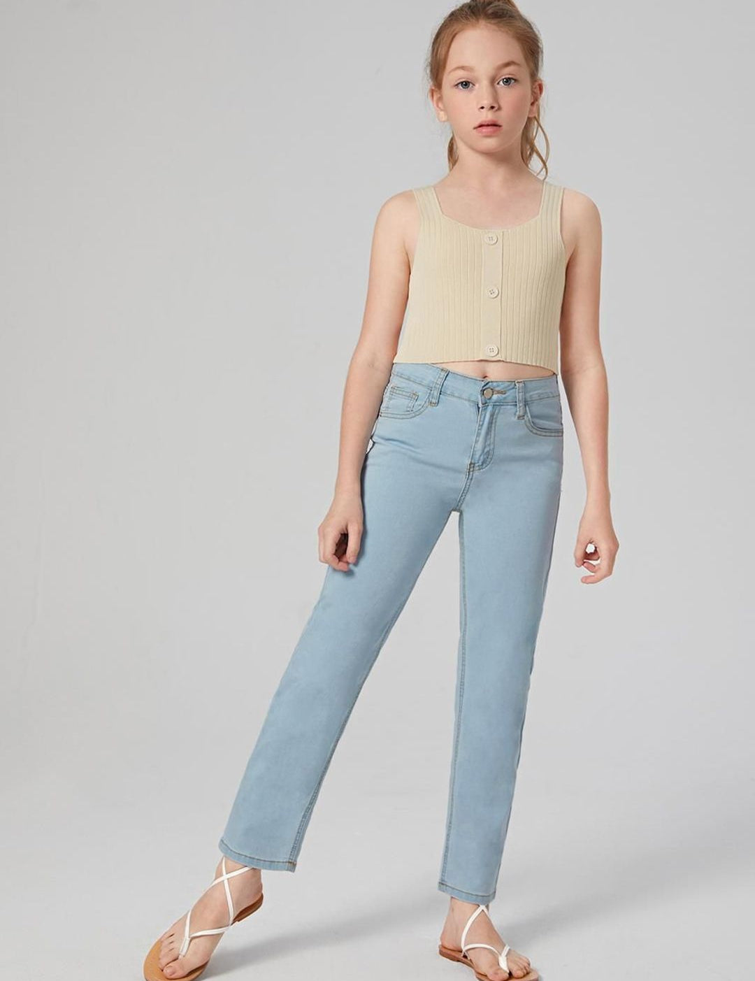 Kotty Girls Jean Blue Mid-Rise Clean Look Stretchable Cropped Jeans