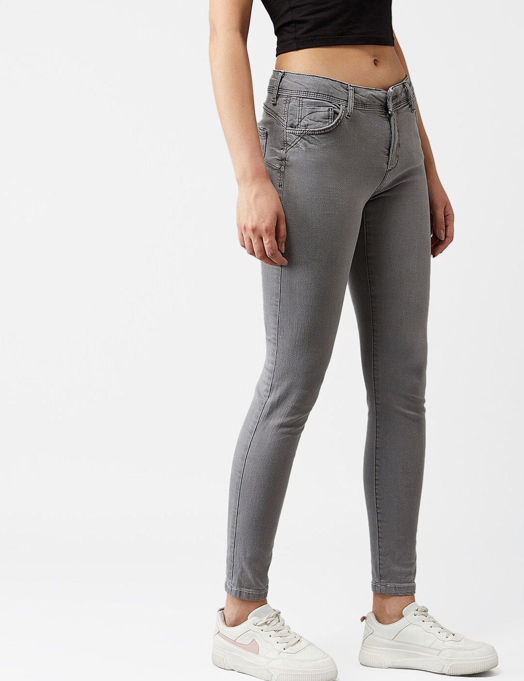 Kotty Women Grey Skinny Fit High-Rise Clean Look Jeans