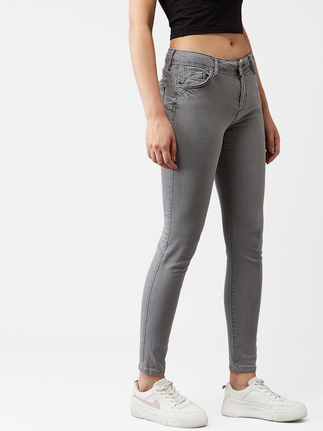 Kotty Women Grey Skinny Fit High-Rise Clean Look Jeans
