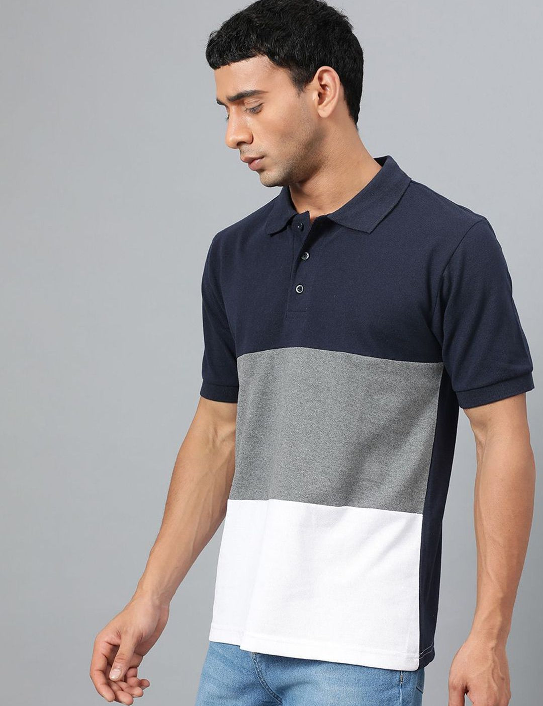 Kotty Men Colourblocked Polo Collar T-shirt