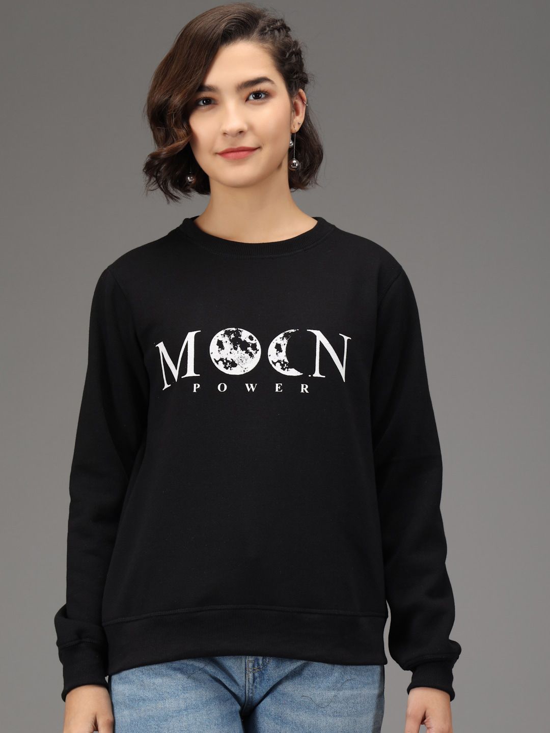 Kotty Women Black Typography Printed Pullover Sweatshirt