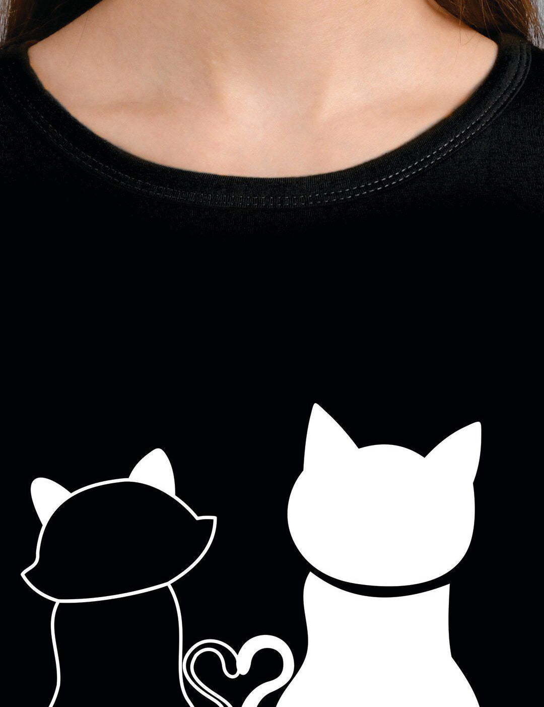 Kotty Women Black Printed Round Neck T-shirt