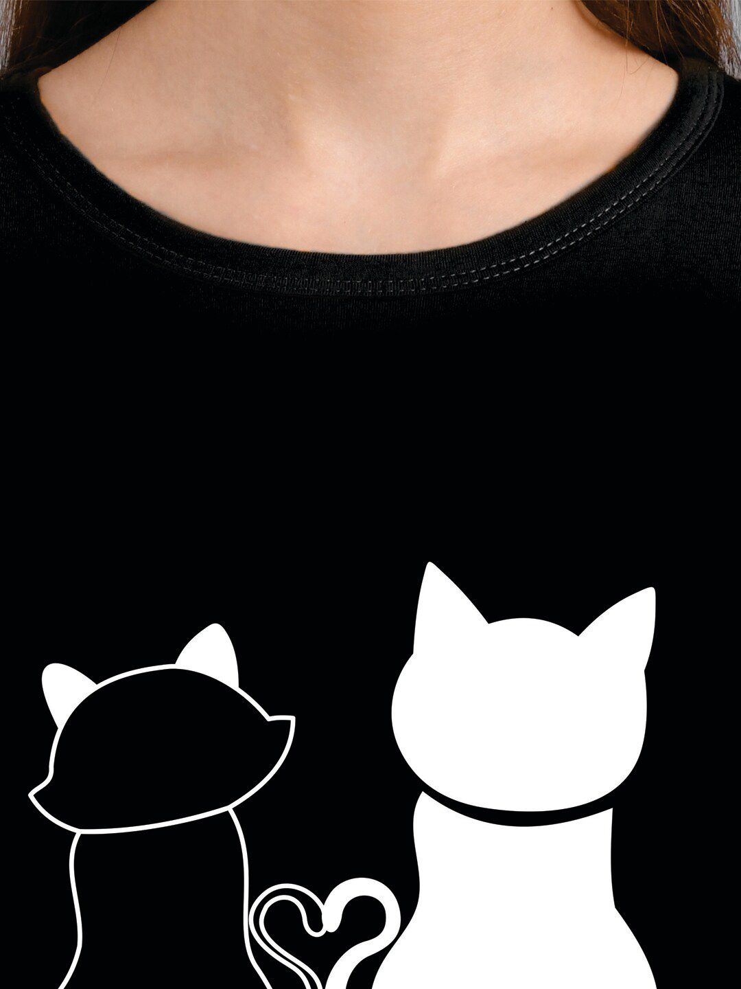 Kotty Women Black Printed Round Neck T-shirt