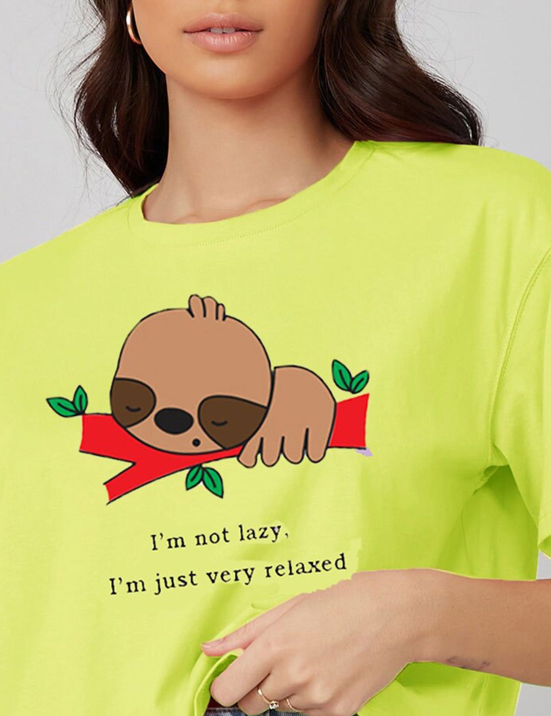 Kotty Printed Round Neck Crop Oversized T-shirt