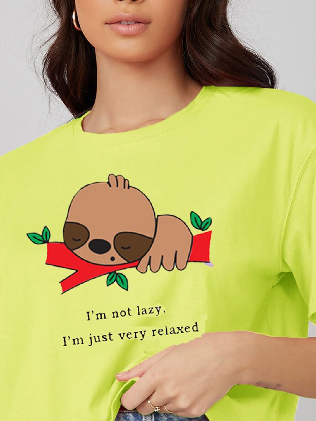 Kotty Printed Round Neck Crop Oversized T-shirt