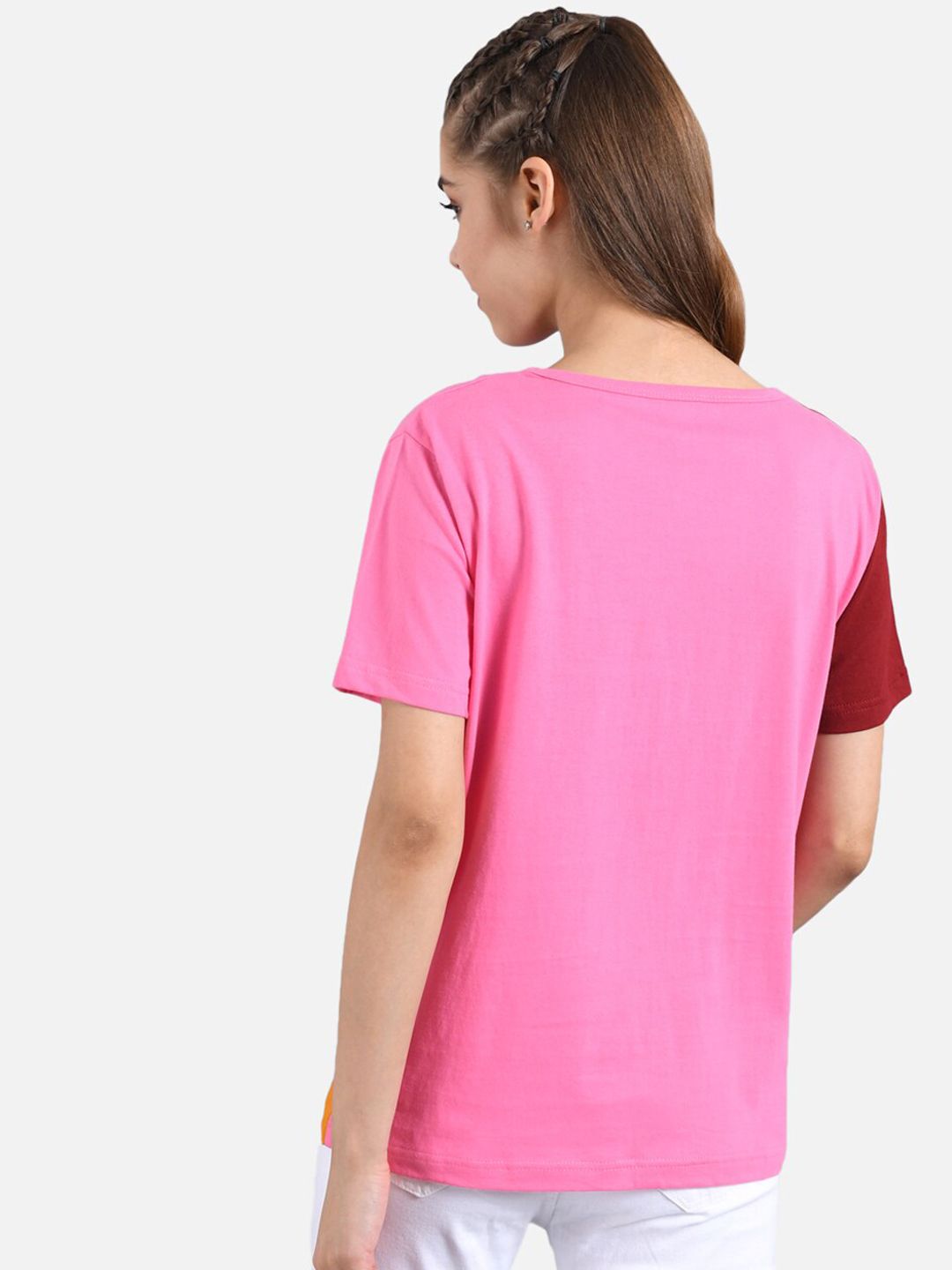 Kotty Women Pack of 2 Colourblocked Round Neck Pure Cotton T-shirts