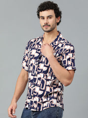 Kotty Men Cuban Collar Abstract Printed Casual Shirt