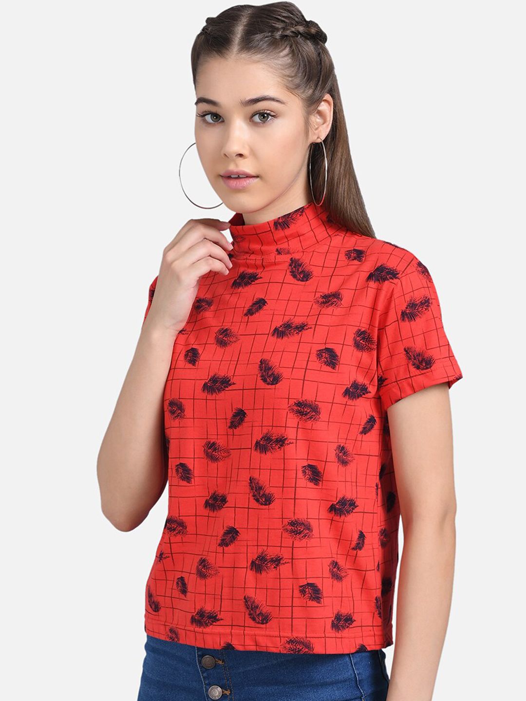 Kotty Women Red Printed Pure Cotton Top