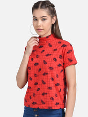 Kotty Women Red Printed Pure Cotton Top