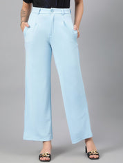 KOTTY BIZwear Women Blue Relaxed Straight Leg Fit High-Rise Easy Wash Parallel Trousers