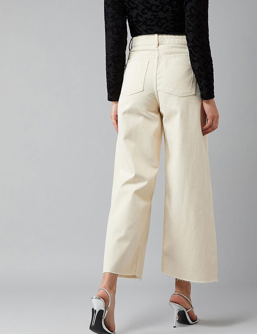 Kotty Women Cream-Coloured Jean Flared High-Rise Stretchable Jeans