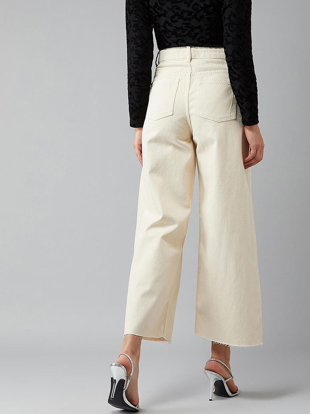 Kotty Women Cream-Coloured Jean Flared High-Rise Stretchable Jeans