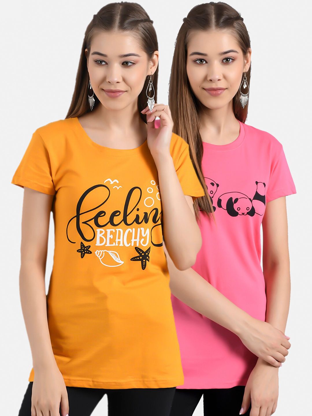 Kotty Women Pack of 2 Printed Round Neck T-shirts
