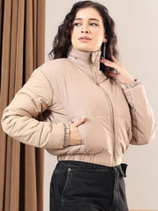 Kotty Women Mock Collar Solid Casual Puffer Insulator Jacket