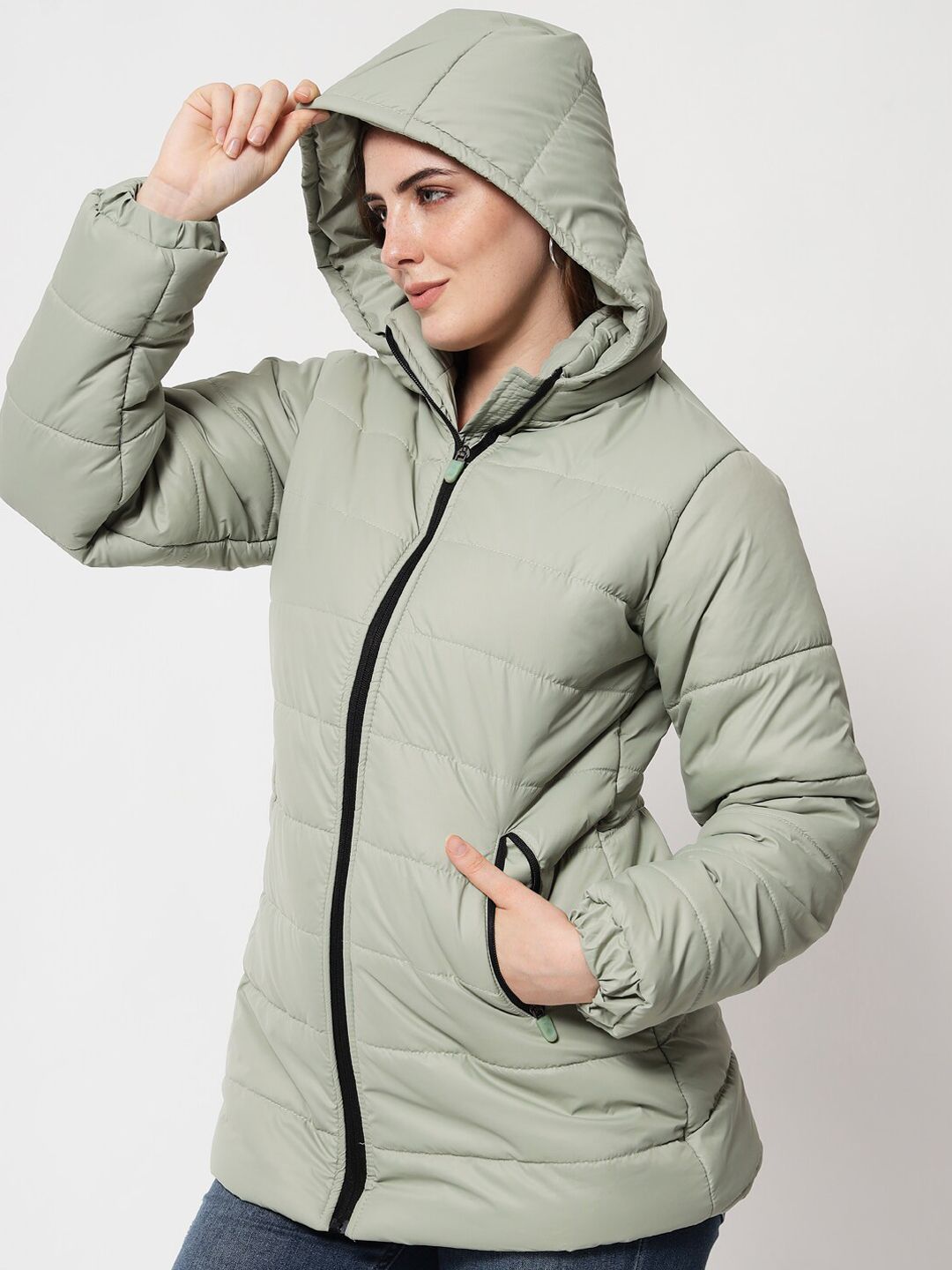 Kotty Women Green Longline Padded Jacket