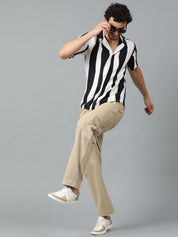 Kotty Men Cuban Collar Striped Casual Shirt