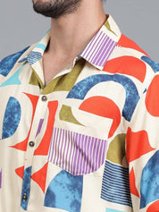 Kotty New Relaxed Fit Abstract Printed Cutaway Collar Casual Shirt