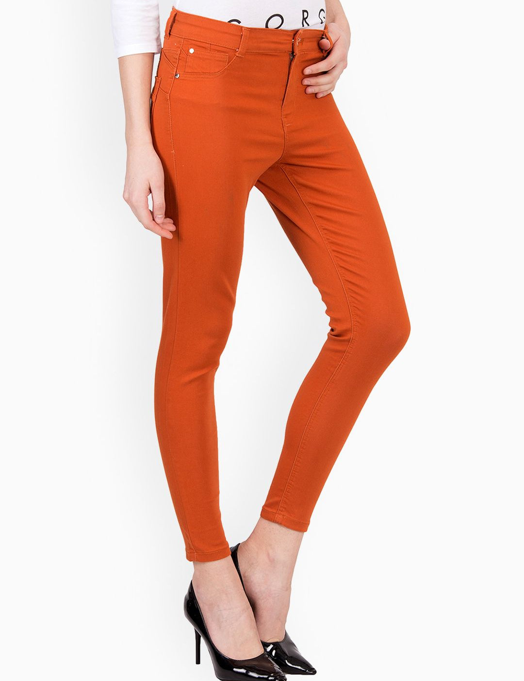 Kotty Women Orange Skinny Fit High-Rise Clean Look Stretchable Jeans