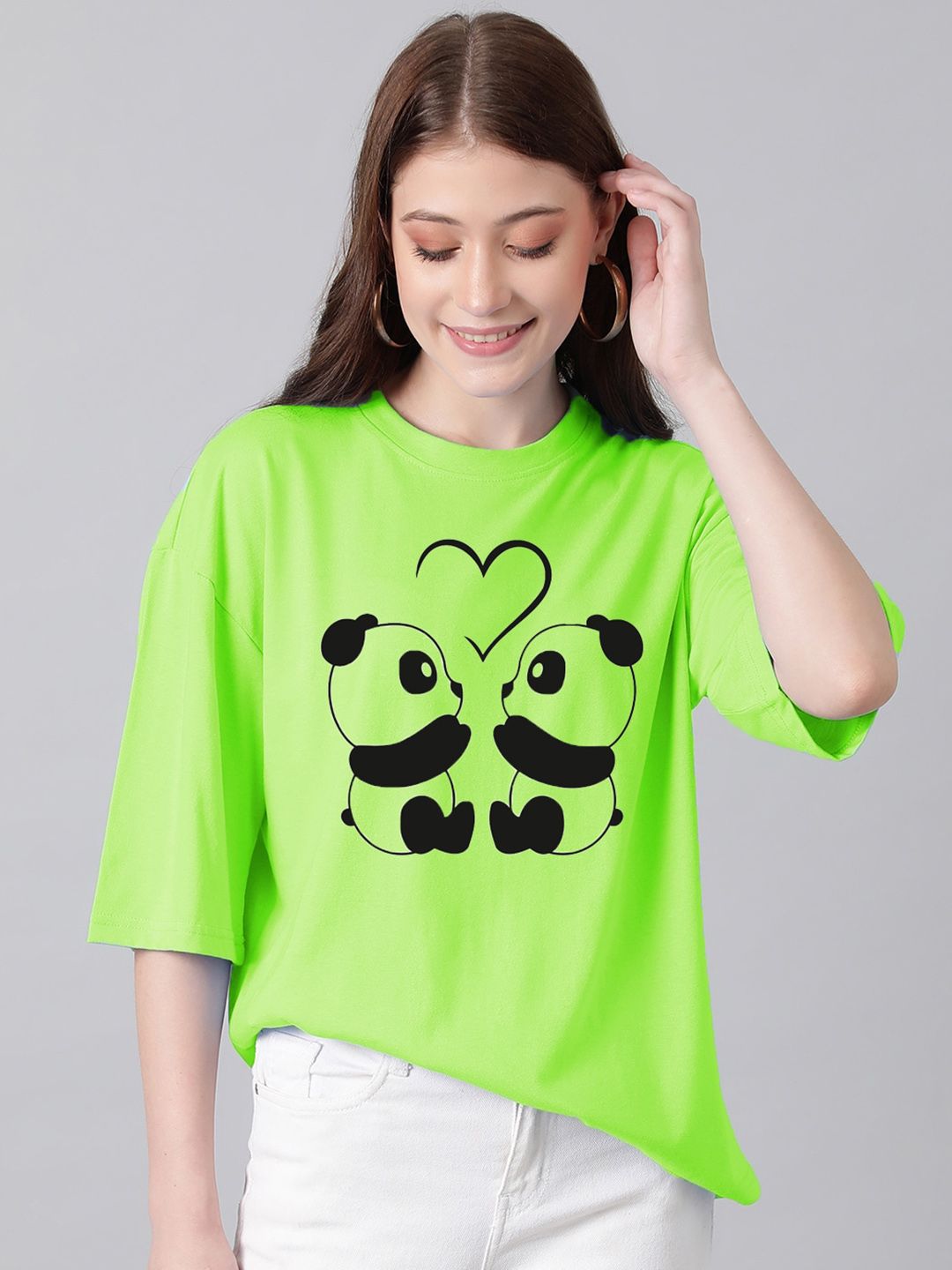 Kotty Graphic Printed Round Neck Drop-Shoulder Sleeves Oversized Fit Cotton T-Shirt