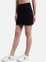 Kotty Women Black Solid Denim Straight Mini Skirt