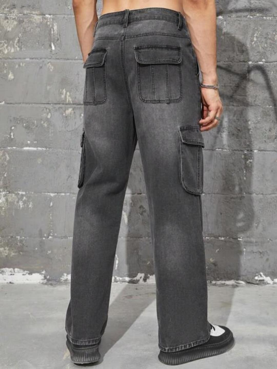 Kotty Men Jean Light Fade Low-Rise Stretchable Cargo Jeans