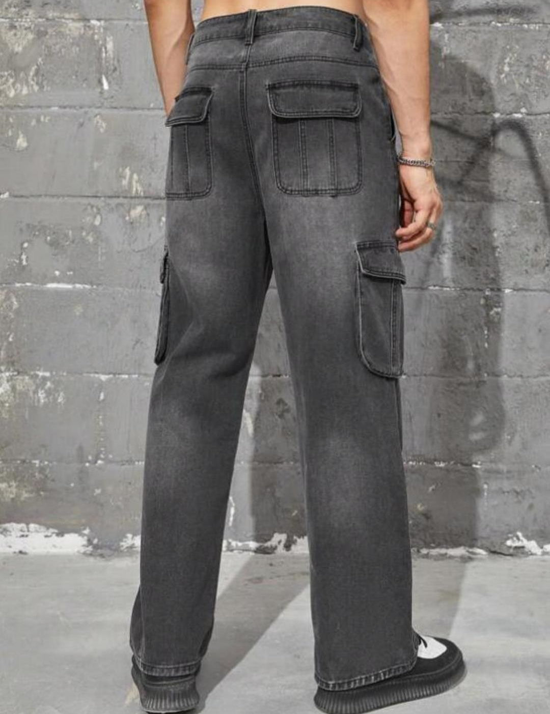 Kotty Men Jean Light Fade Low-Rise Stretchable Cargo Jeans