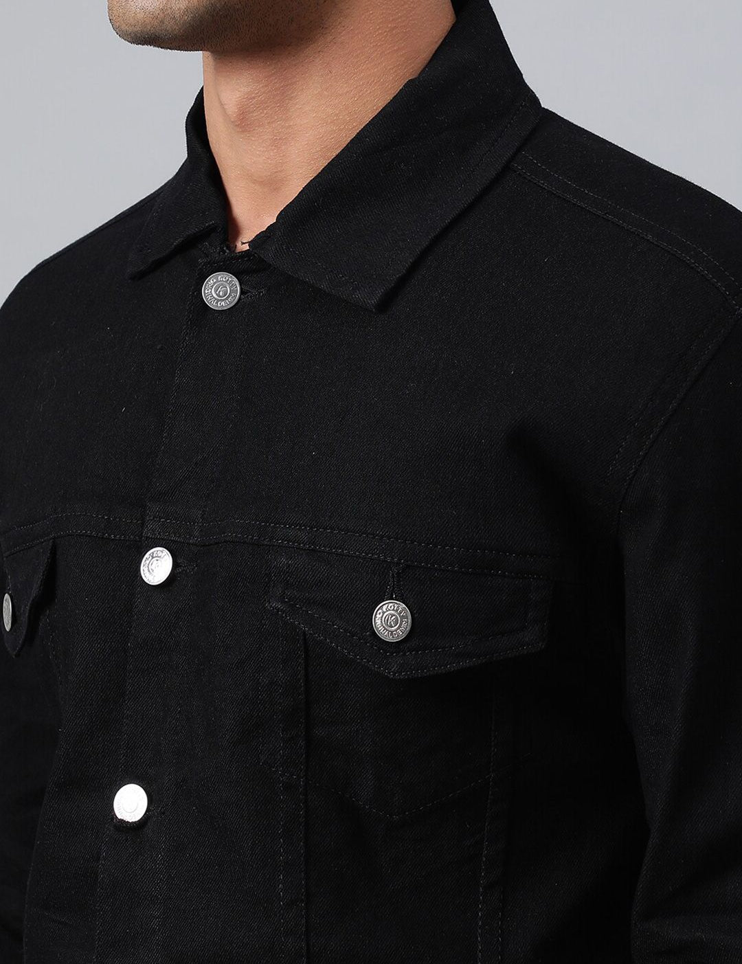 Kotty Black Spread Collar Denim Jacket