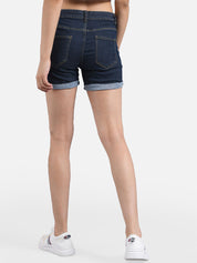 Kotty Women Blue Solid Skinny Fit Denim Shorts
