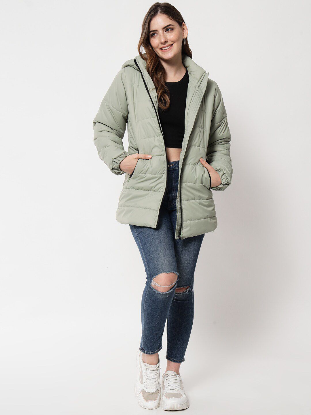 Kotty Women Green Longline Padded Jacket