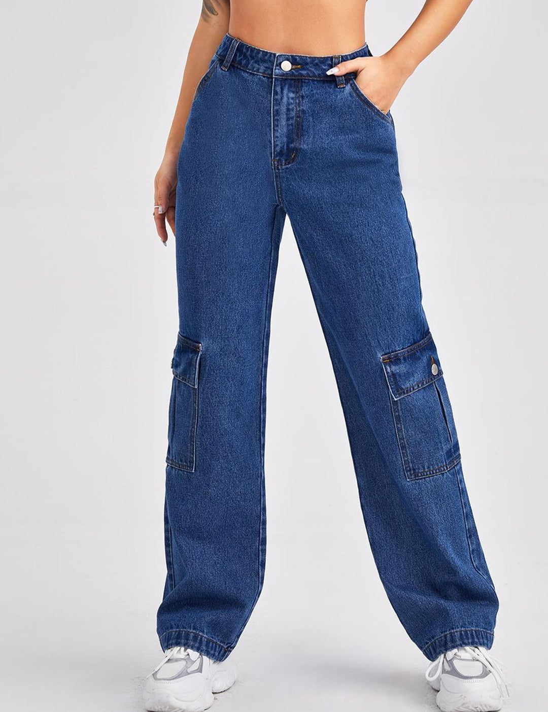 Kotty Women Blue Jean Straight Fit High-Rise Slash Knee Stretchable Jeans