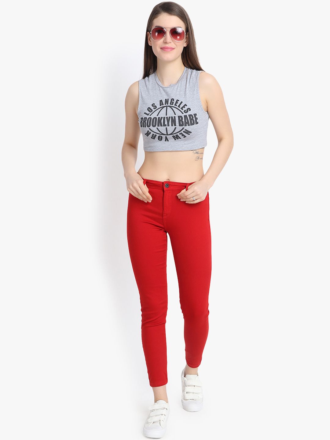 Kotty Women Red Skinny Fit High-Rise Clean Look Jeans