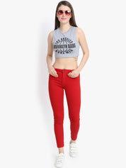 Kotty Women Red Skinny Fit High-Rise Clean Look Jeans