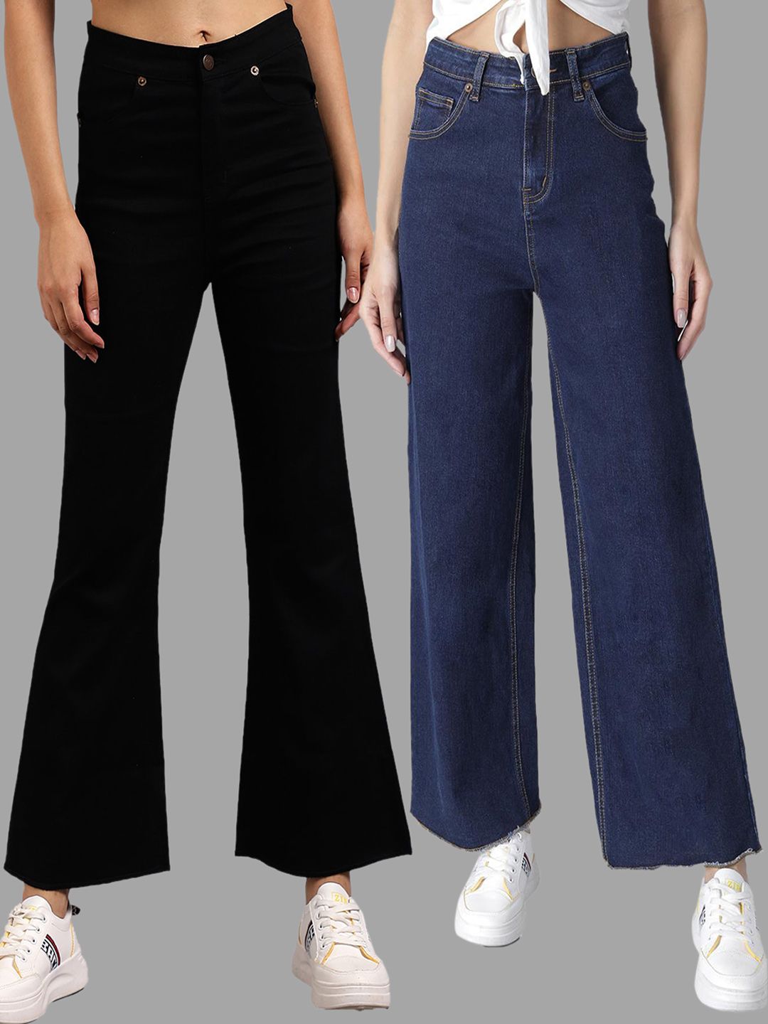 Kotty Women Pack Of 2 Jean Flared High-Rise Stretchable Jeans