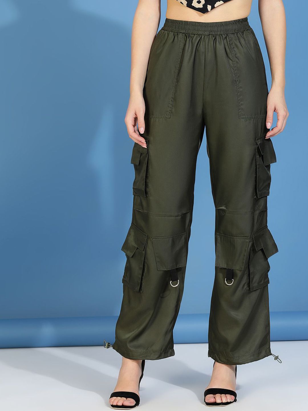 Kotty Women Relaxed High-Rise Easy Wash Cargos Trousers