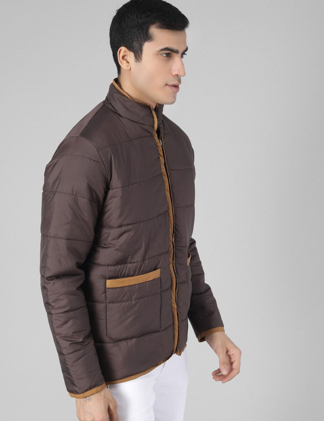 Kotty Men Brown Solid Padded Jacket