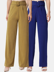 Kotty Women Pack Of 2 Relaxed High-Rise Straight Fit Easy Wash Pleated Trousers