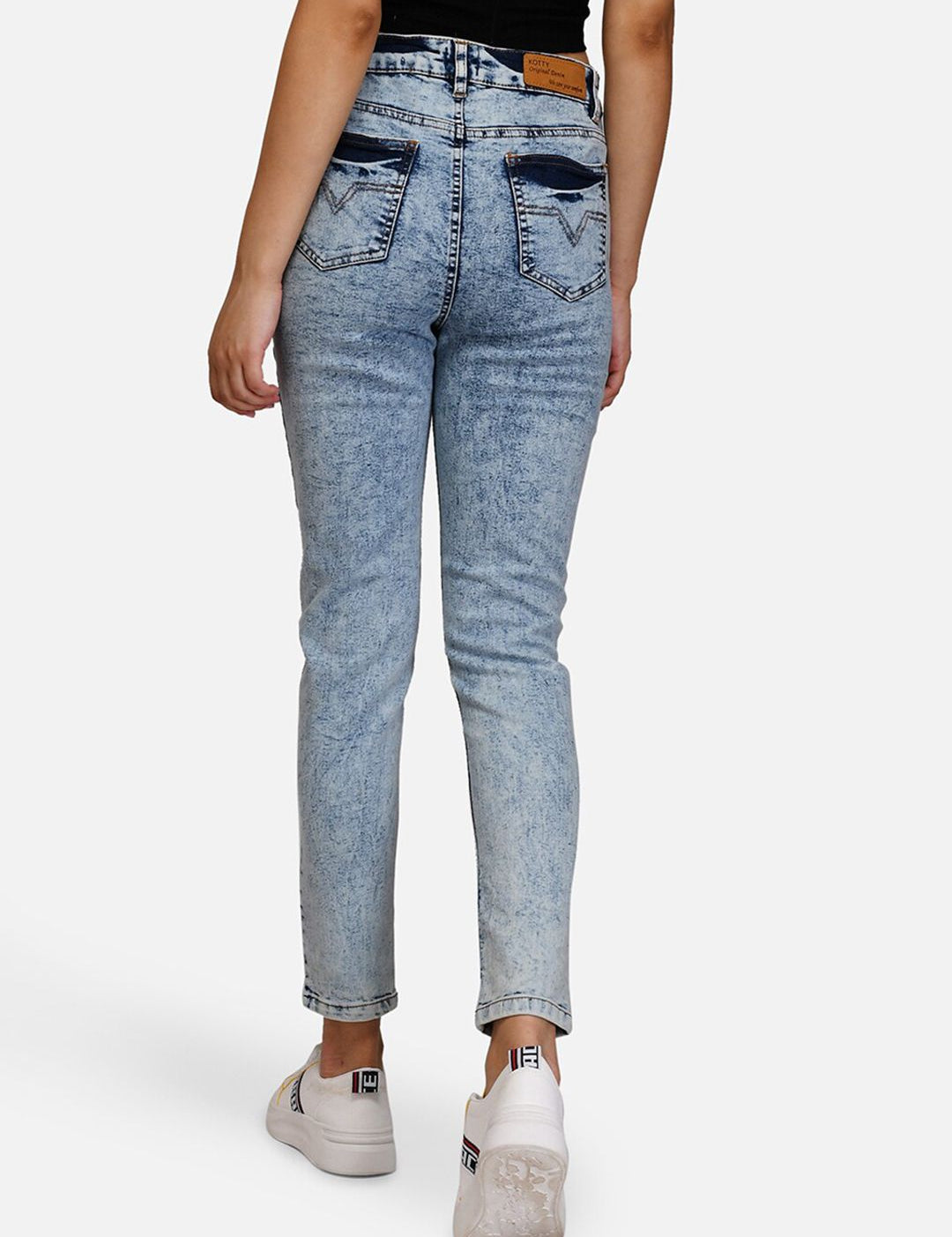 Kotty Women Blue Skinny Fit High-Rise Acid Washed Jeans
