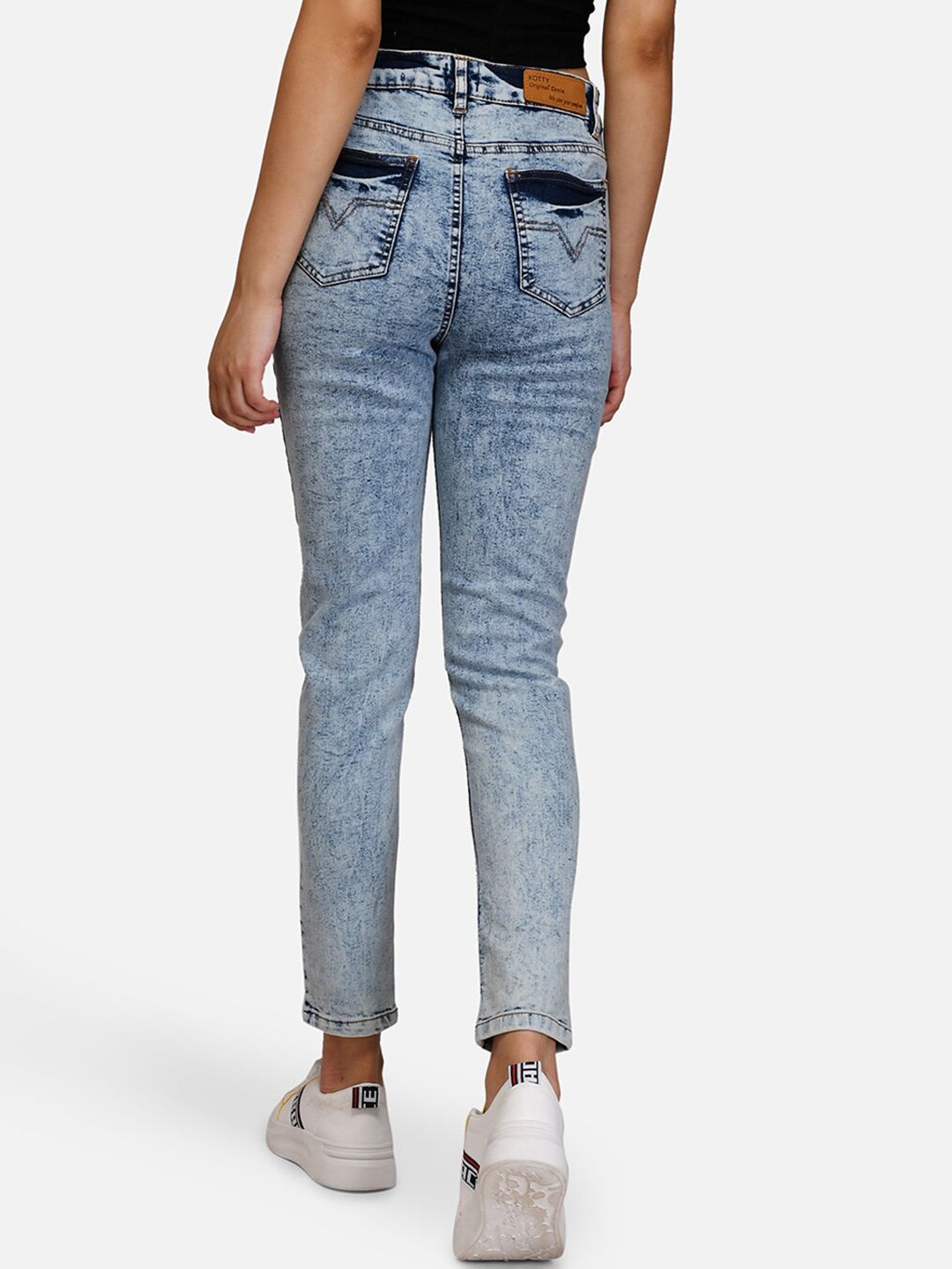 Kotty Women Blue Skinny Fit High-Rise Acid Washed Jeans