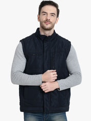 Kotty Men Navy Blue Solid Padded Jacket