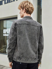 Kotty Spread Collar Washed Crop Denim Jacket