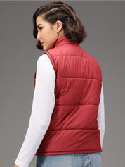 Kotty Women Maroon Colourblocked Training or Gym Padded Jacket